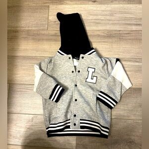 Bay Co Gray and Black Varsity Jacket “L” in 2T